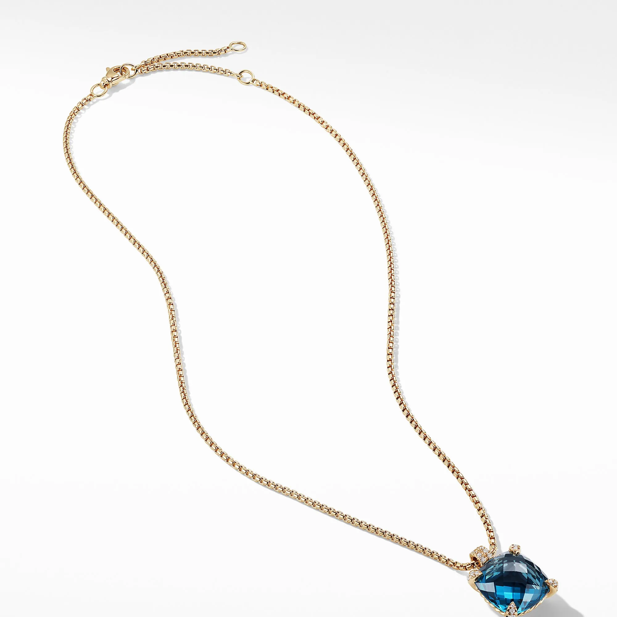 Pendant Necklace with Hampton Blue Topaz and Diamonds in 18K Gold, 18" Length