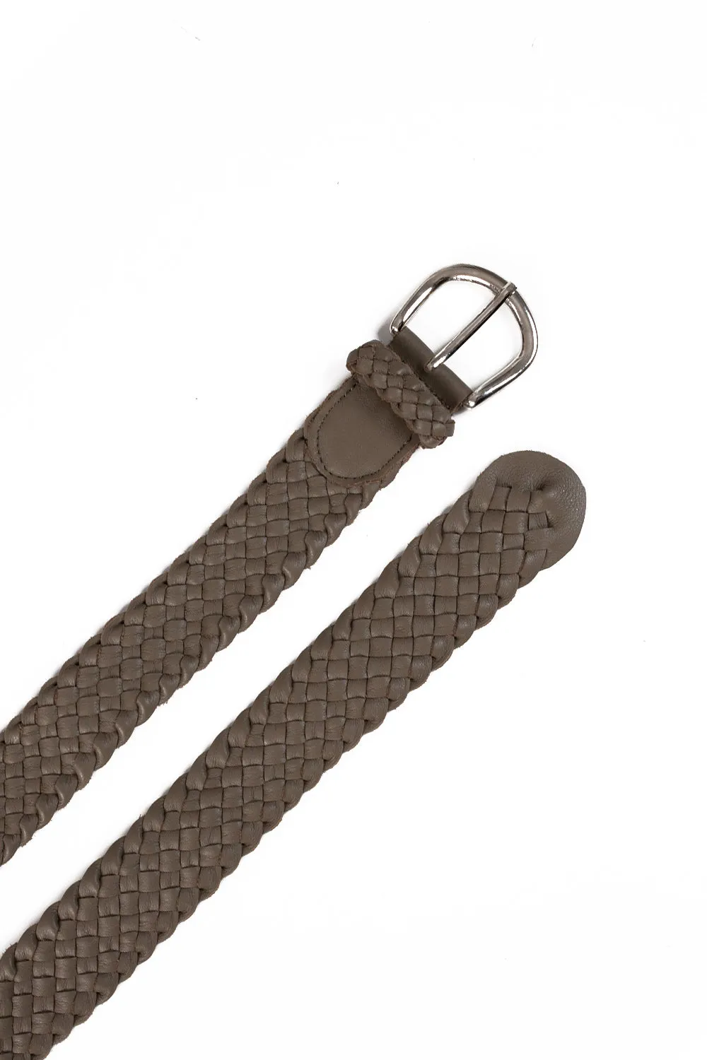 Plaited Jeans Belt Khaki Soft Leather