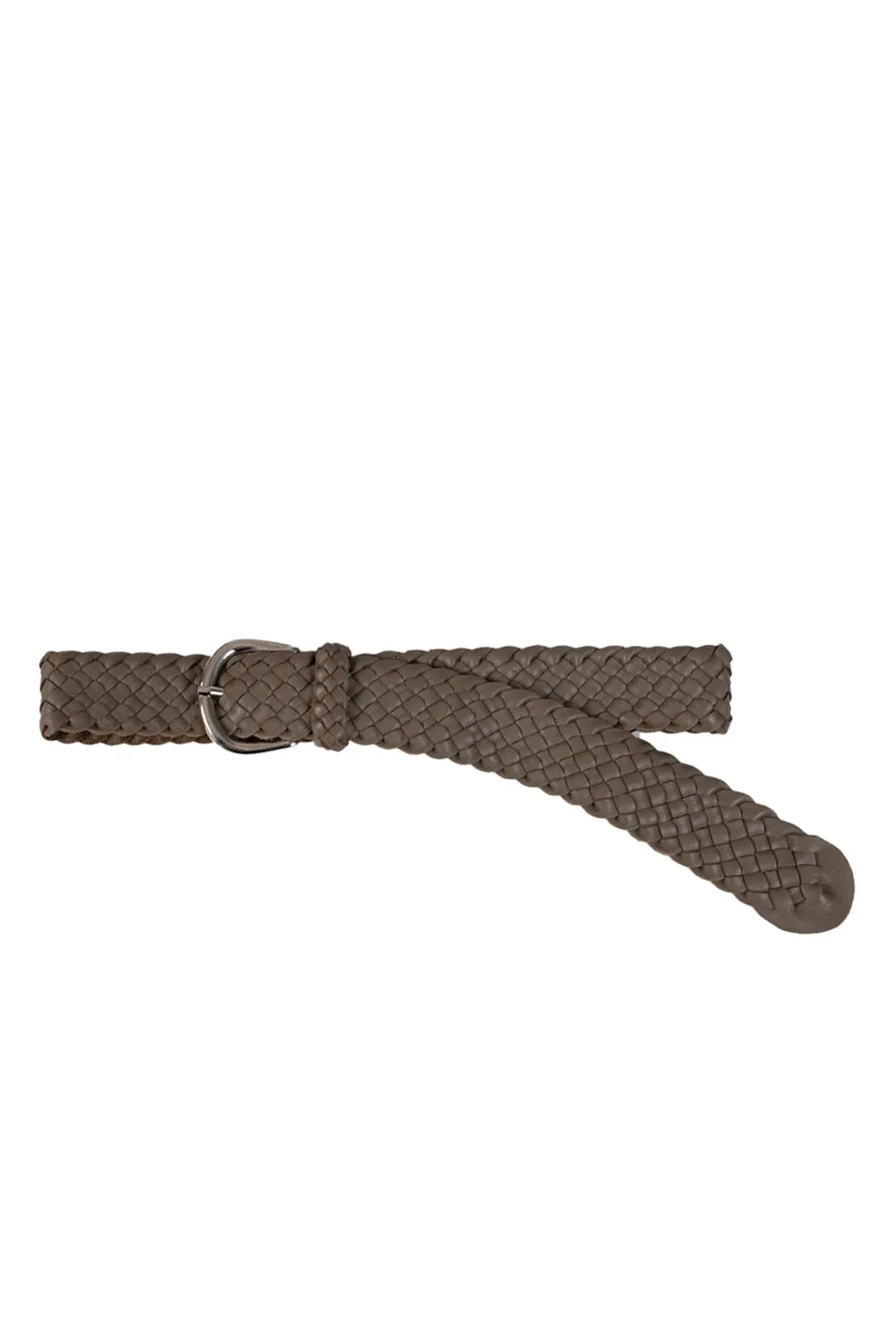 Plaited Jeans Belt Khaki Soft Leather