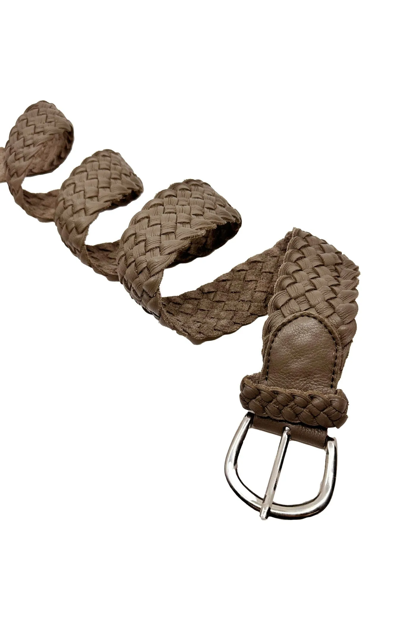 Plaited Jeans Belt Khaki Soft Leather