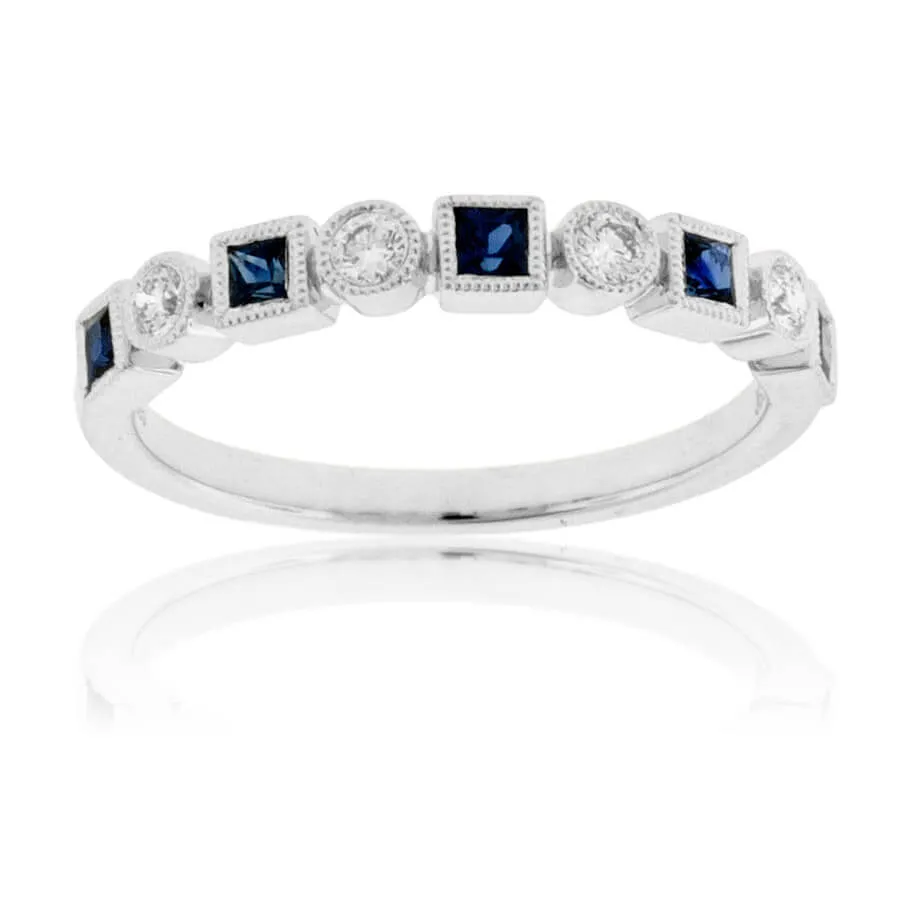 Princess Cut Sapphire & Diamond Bezel Stacking Band
