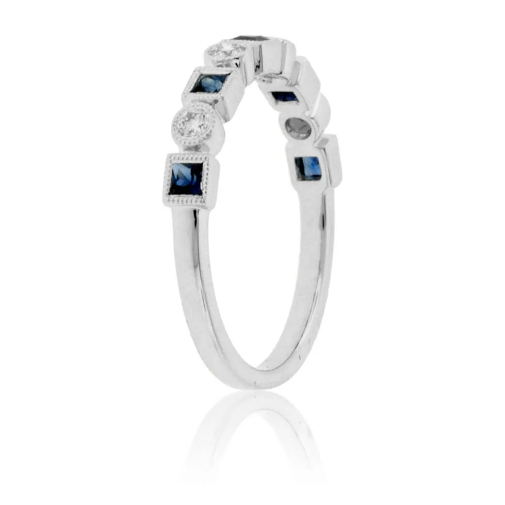 Princess Cut Sapphire & Diamond Bezel Stacking Band