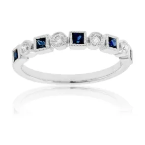 Princess Cut Sapphire & Diamond Bezel Stacking Band