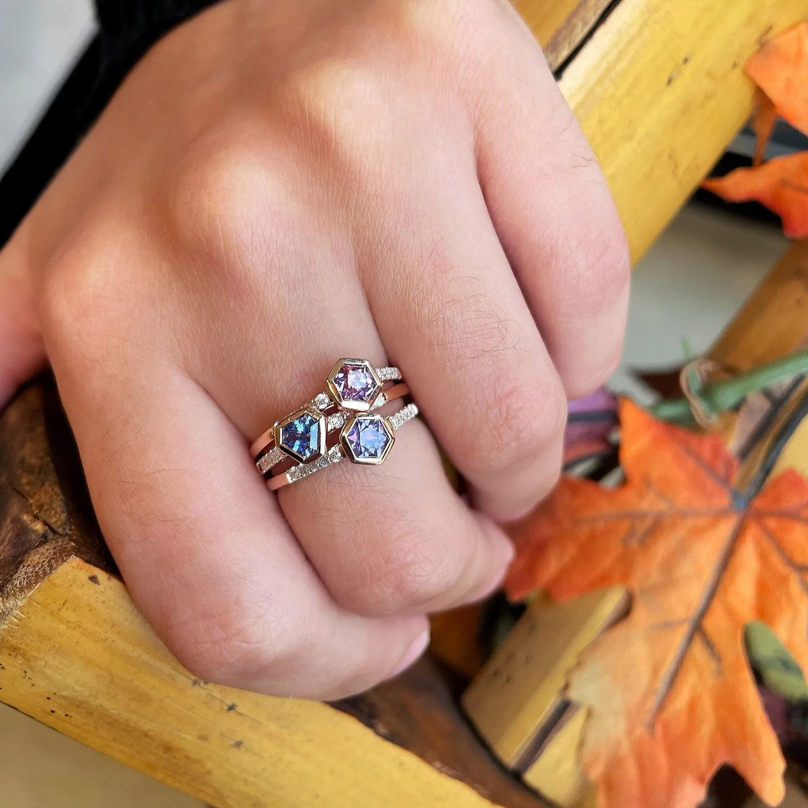 Purple Sapphire Hexagon Stackable Ring