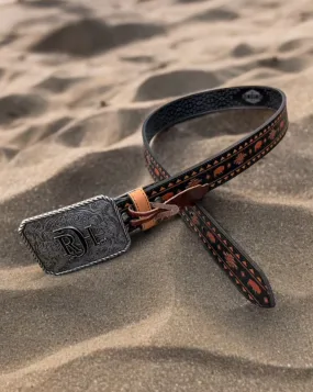 Red Dirt Hat Co. Men’s Genuine  Black w/Rust Bison and Brown Printed Design Leather Belt 24069BE5