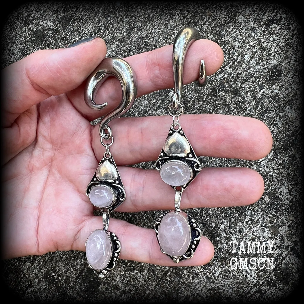 Rose quartz ear weights-Gemstone gauged earrings