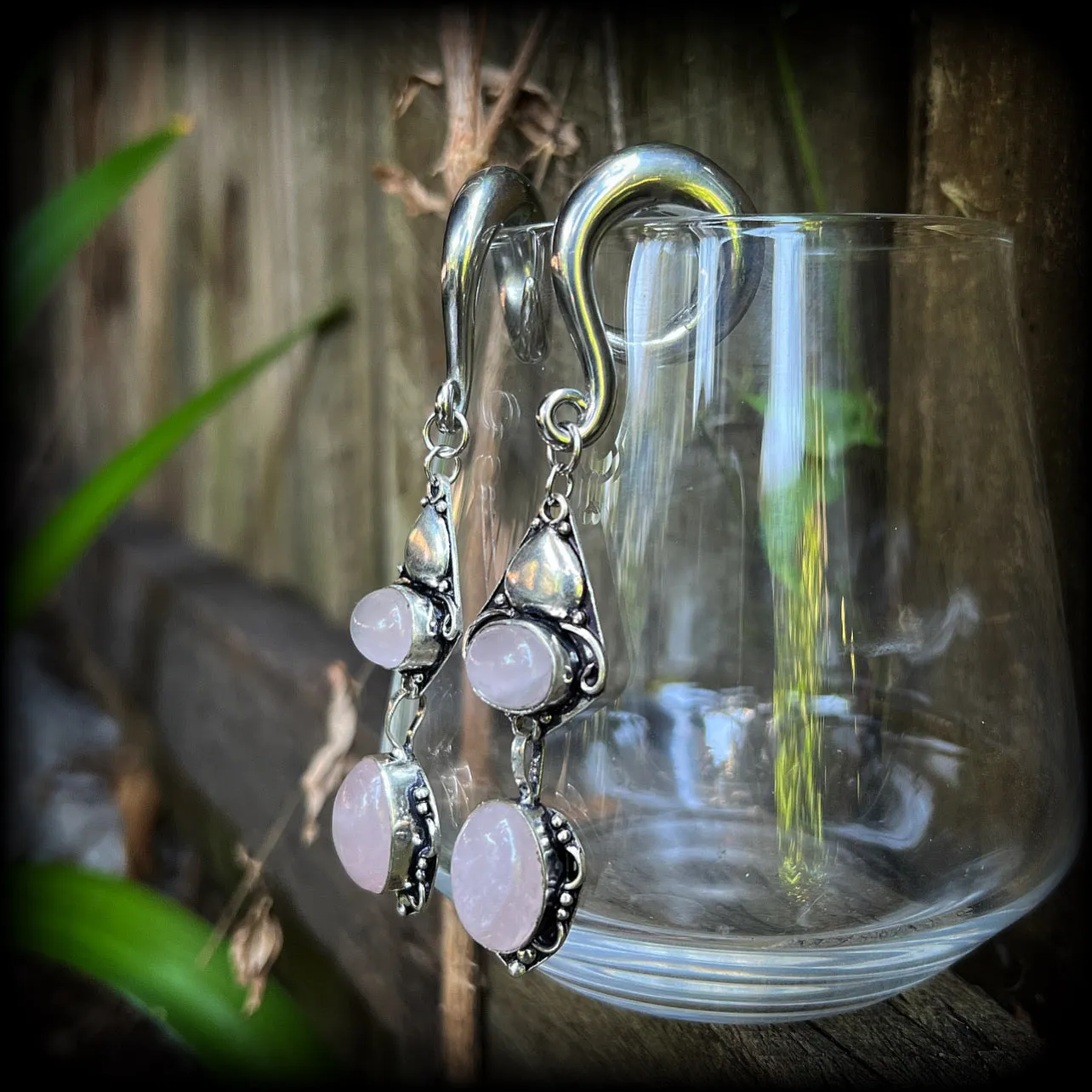 Rose quartz ear weights-Gemstone gauged earrings