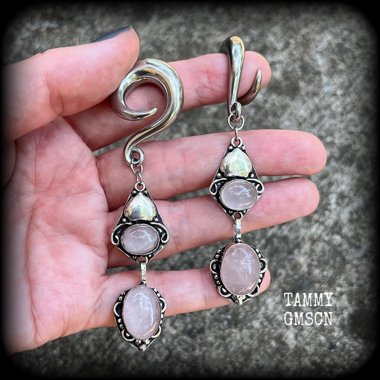 Rose quartz ear weights-Gemstone gauged earrings