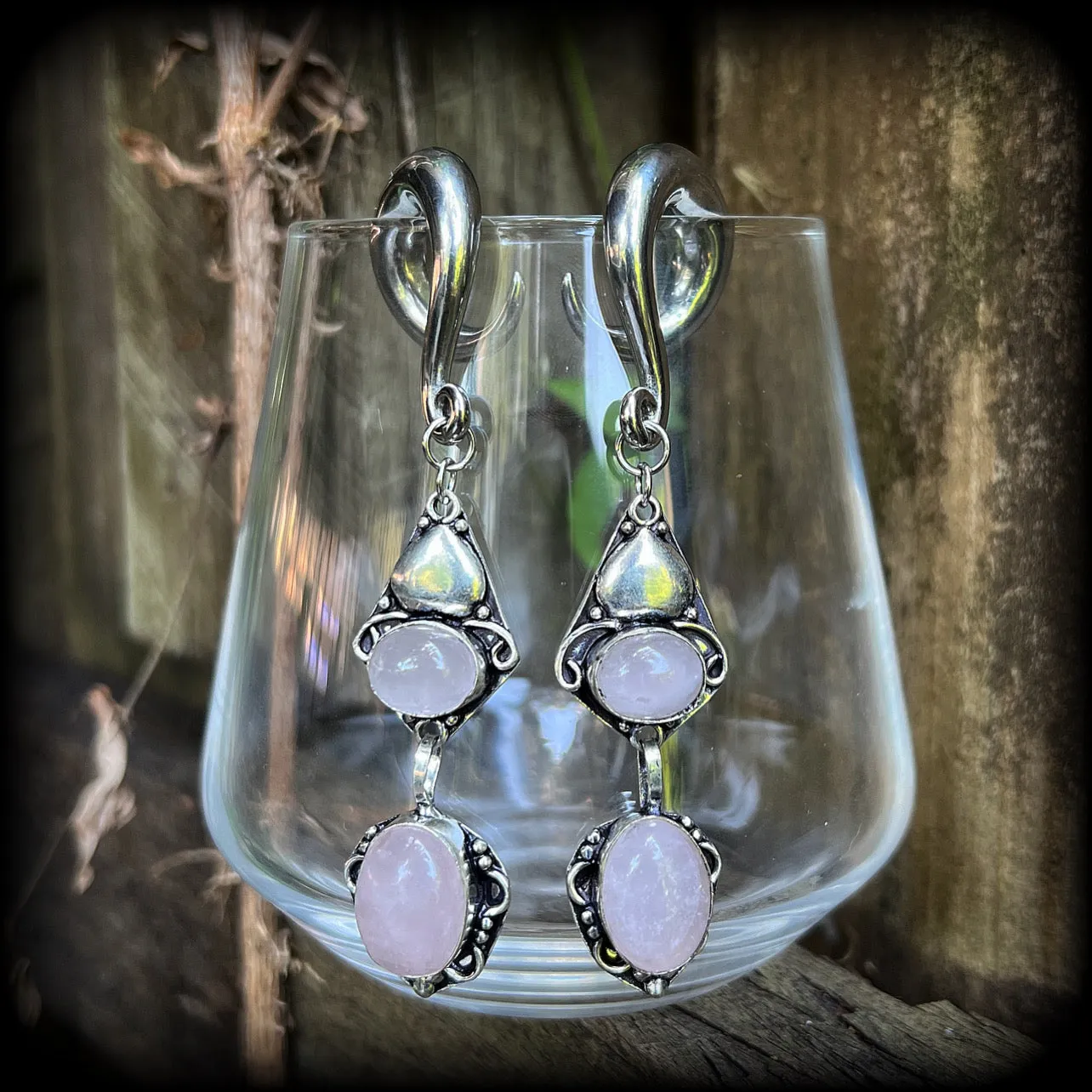 Rose quartz ear weights-Gemstone gauged earrings