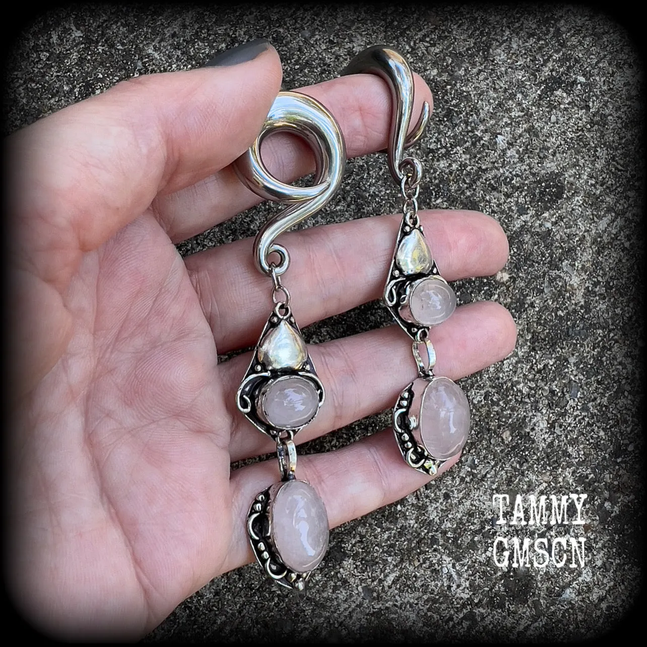 Rose quartz ear weights-Gemstone gauged earrings
