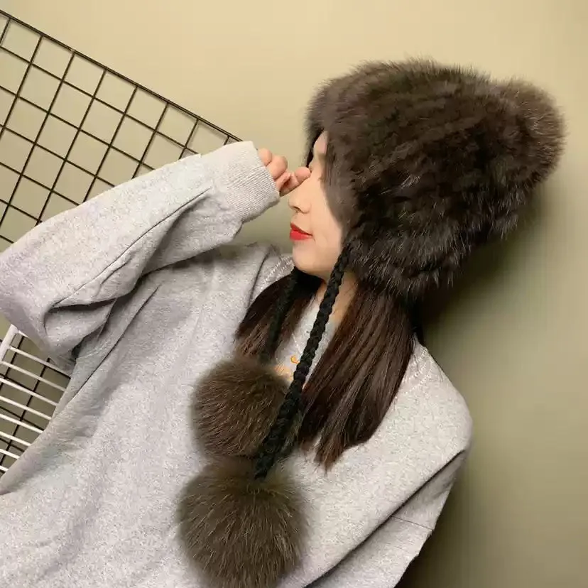 Sable fur hat winter women's three-ball Lei Feng earmuffs warm hat high quality outdoor fur real fur hat