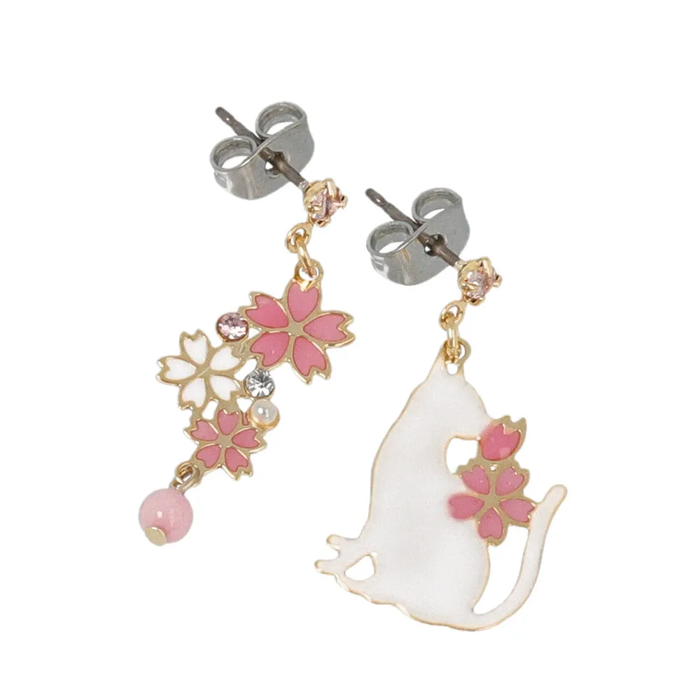 Sakura Cat Mismatched Earrings