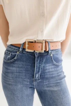 Sarah Double Metal Buckle Vegan Leather Belt Brown