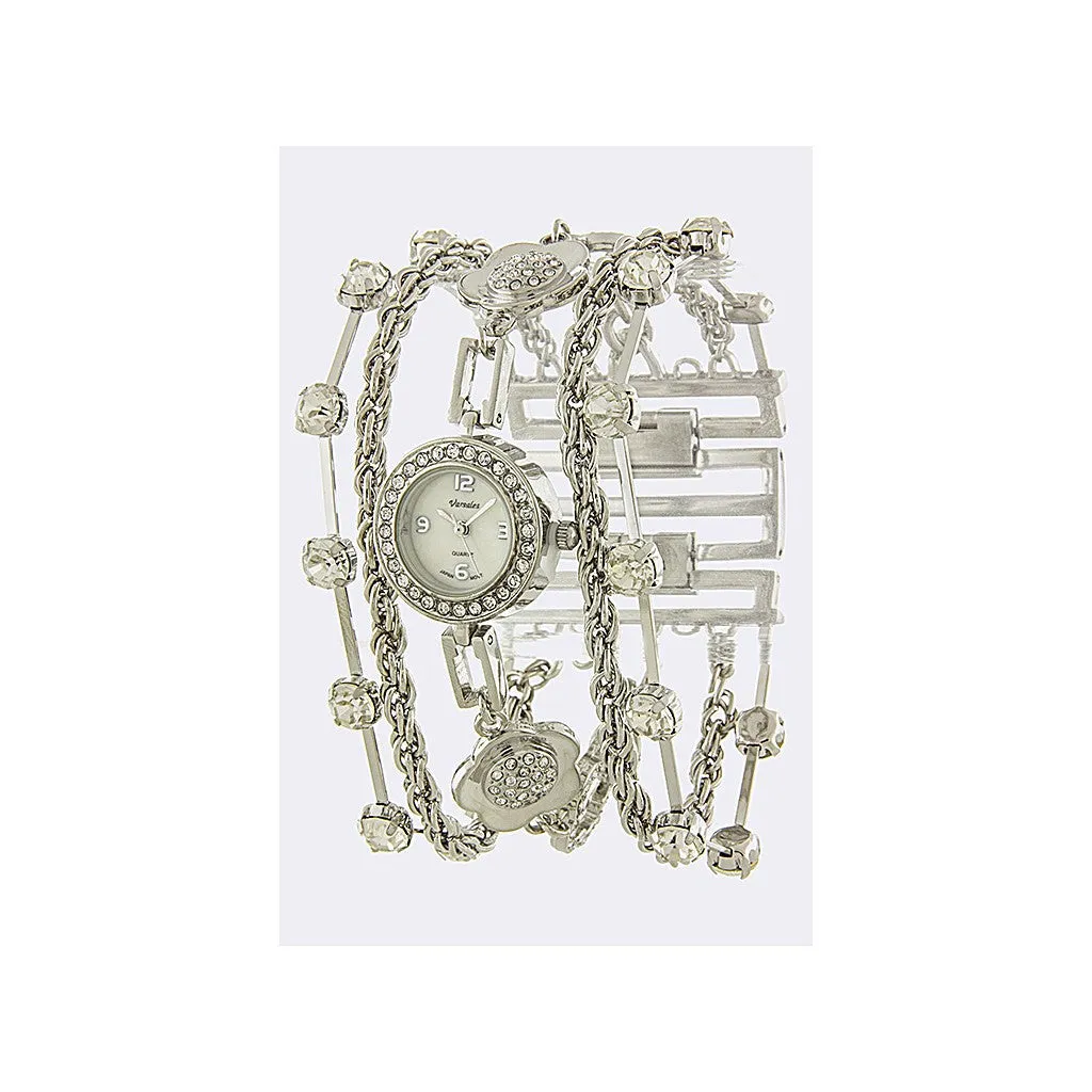 Silver Crystal Chain Band Watch