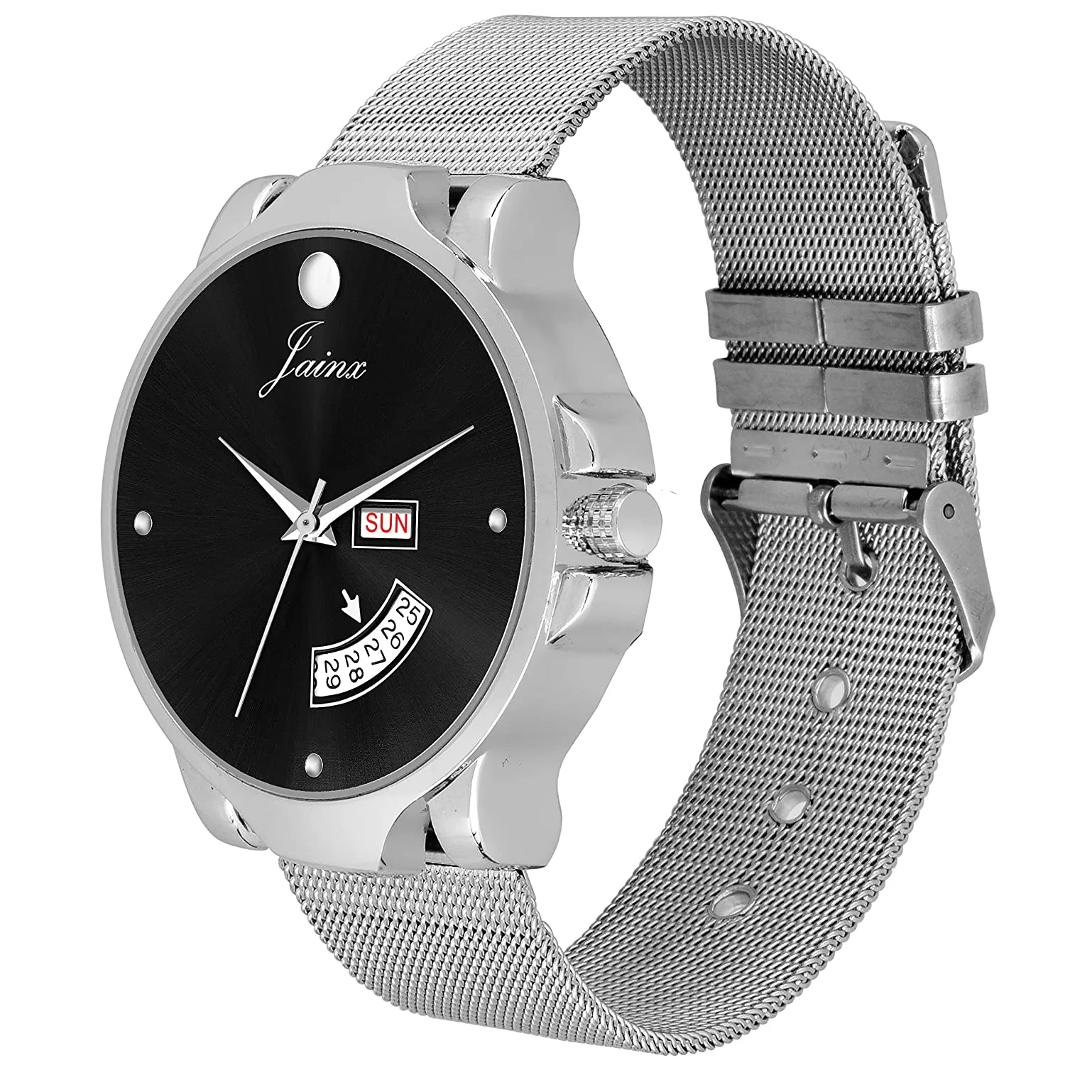 SILVER Day & Date Steel Mesh Chain Analog Watch - For Men JM7118