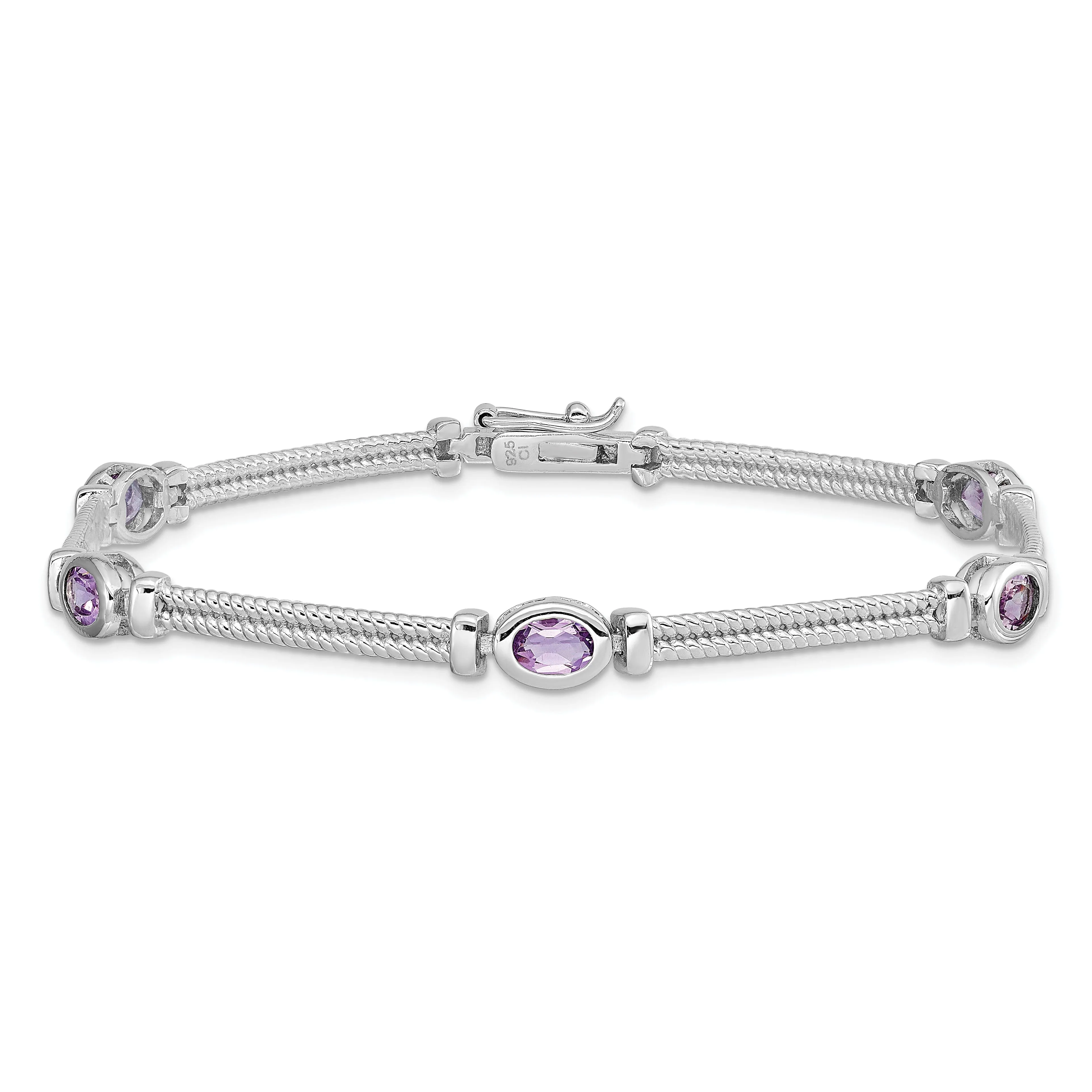 Silver Genuine Amethyst Gemstone Bracelet