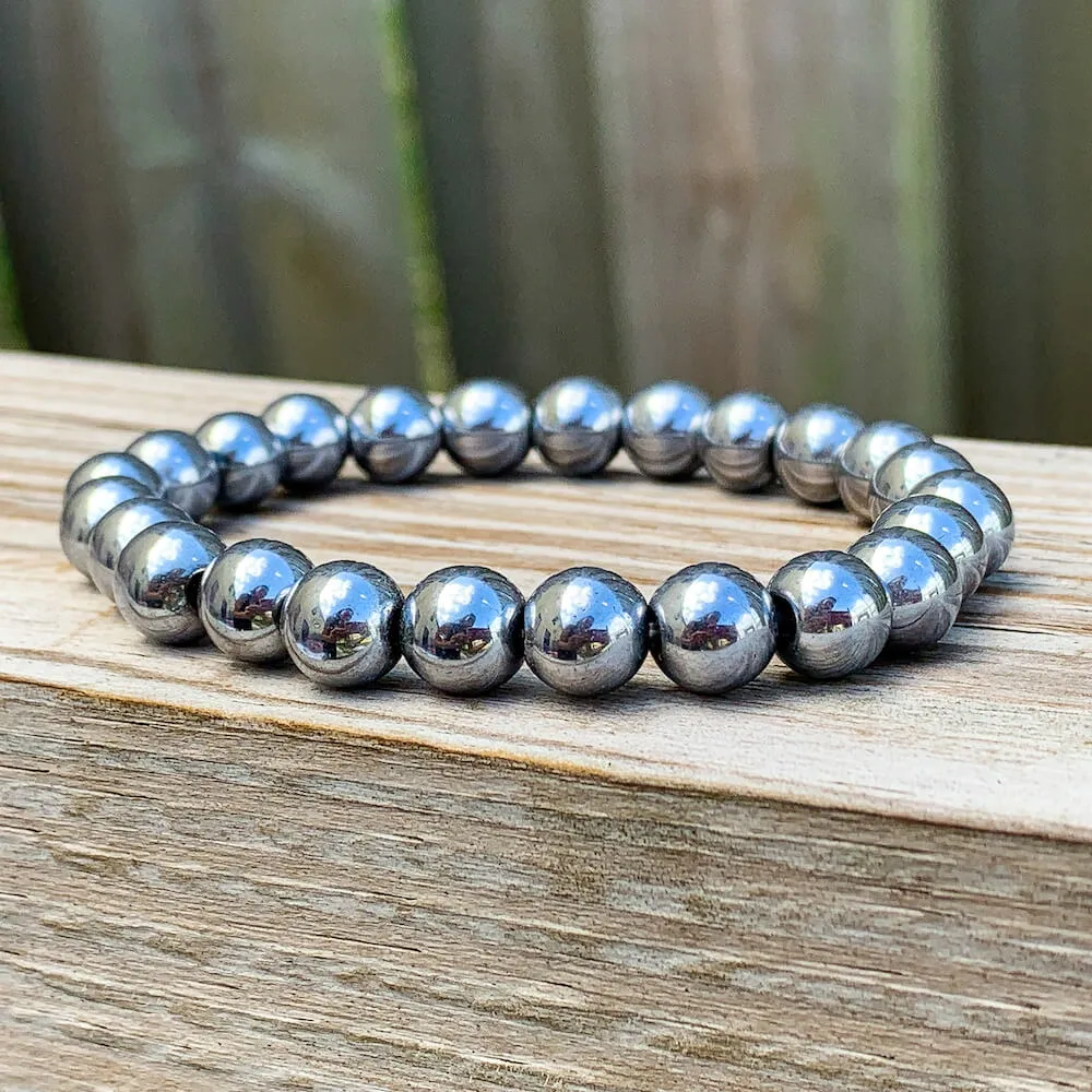 Silver Hematite Stone Handmade Elastic Bracelet