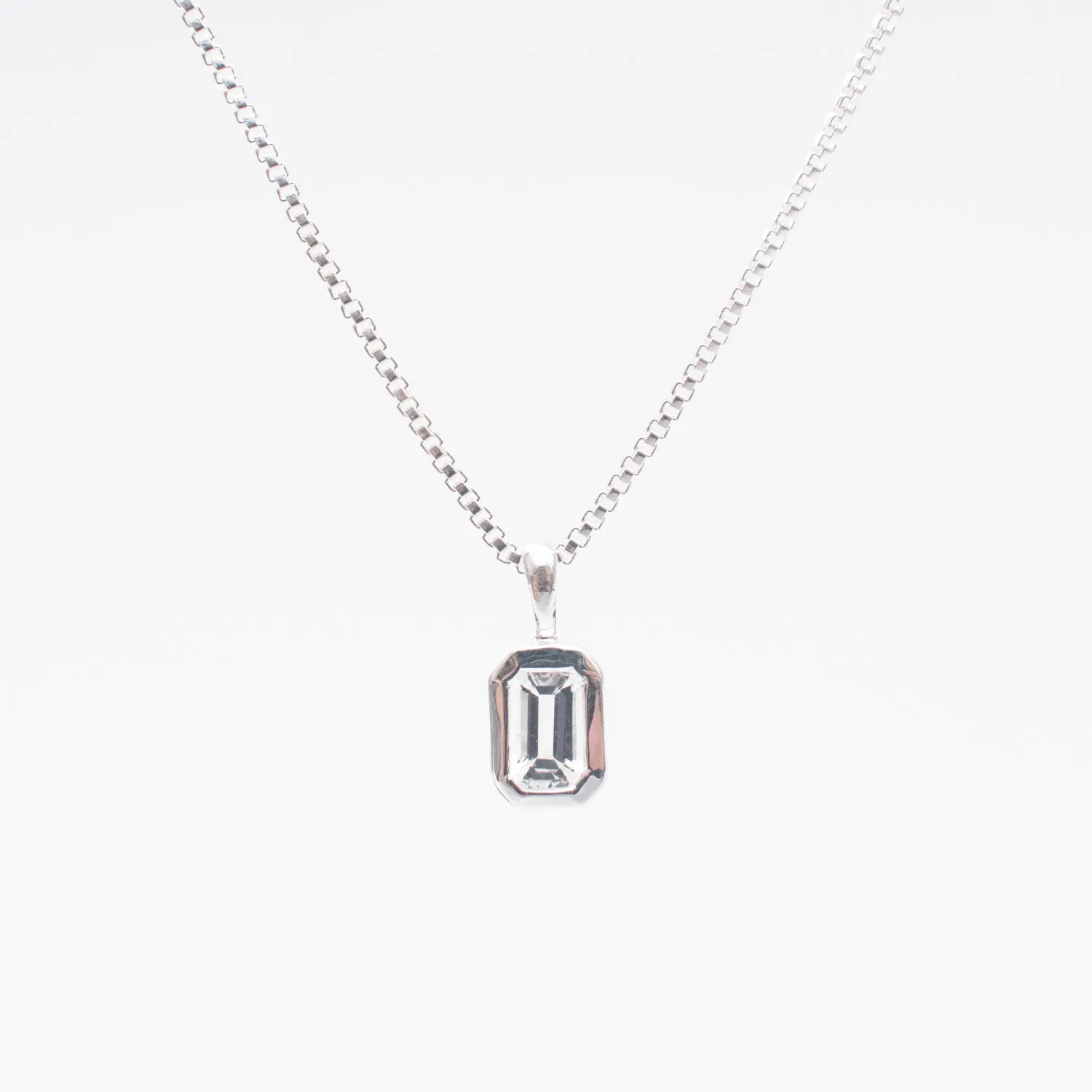 Silver Vertical Octagon White Topaz Necklace