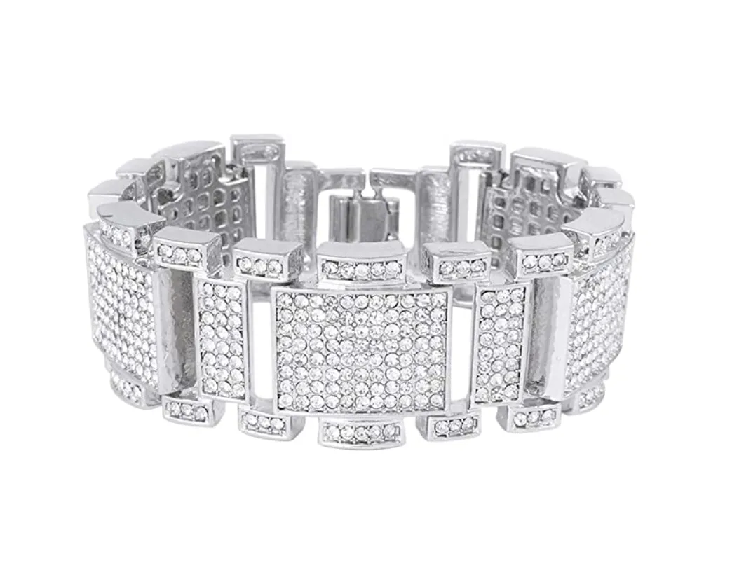 Simulated Diamond Bracelet Large Hip Hop Jewelry Iced Out Silver Bling Gold Silver Color Watch Big Square Bracelet