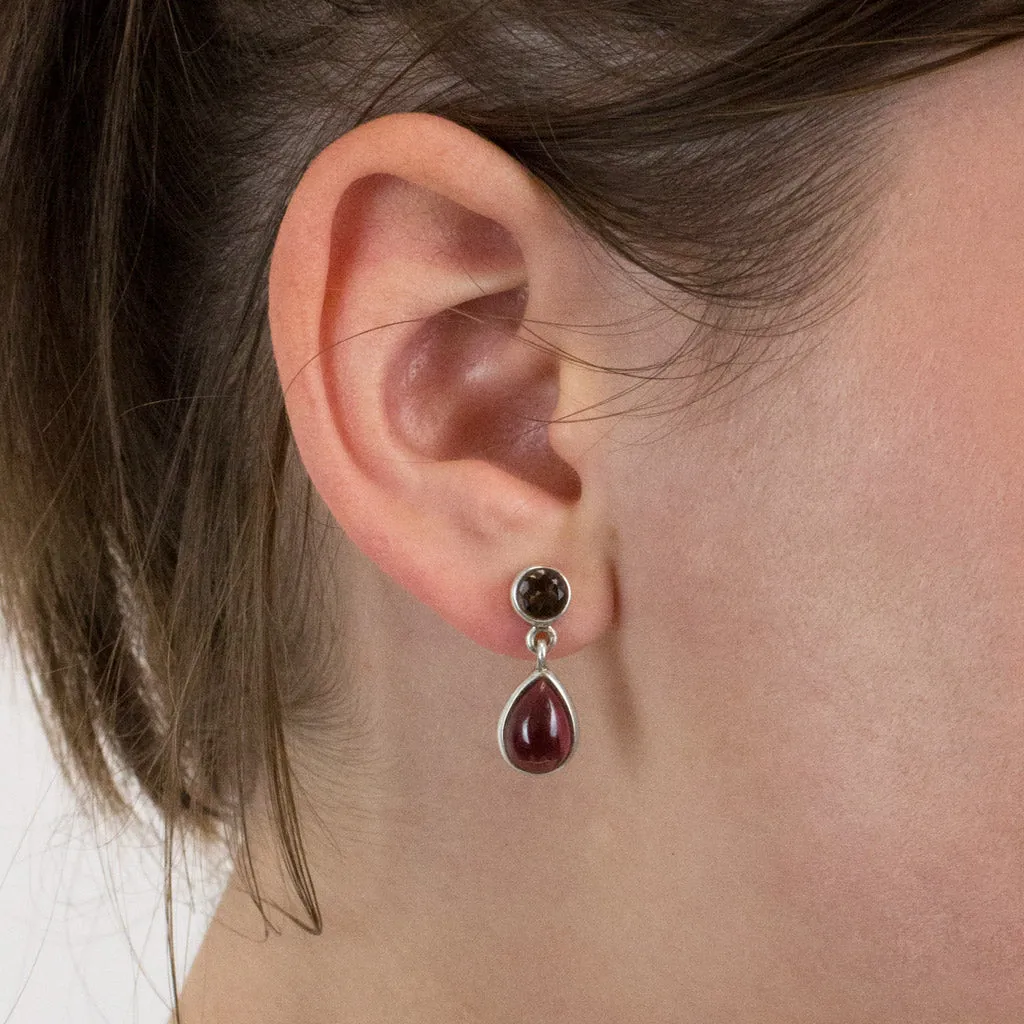 Smokey Quartz & Garnet Drop Earrings