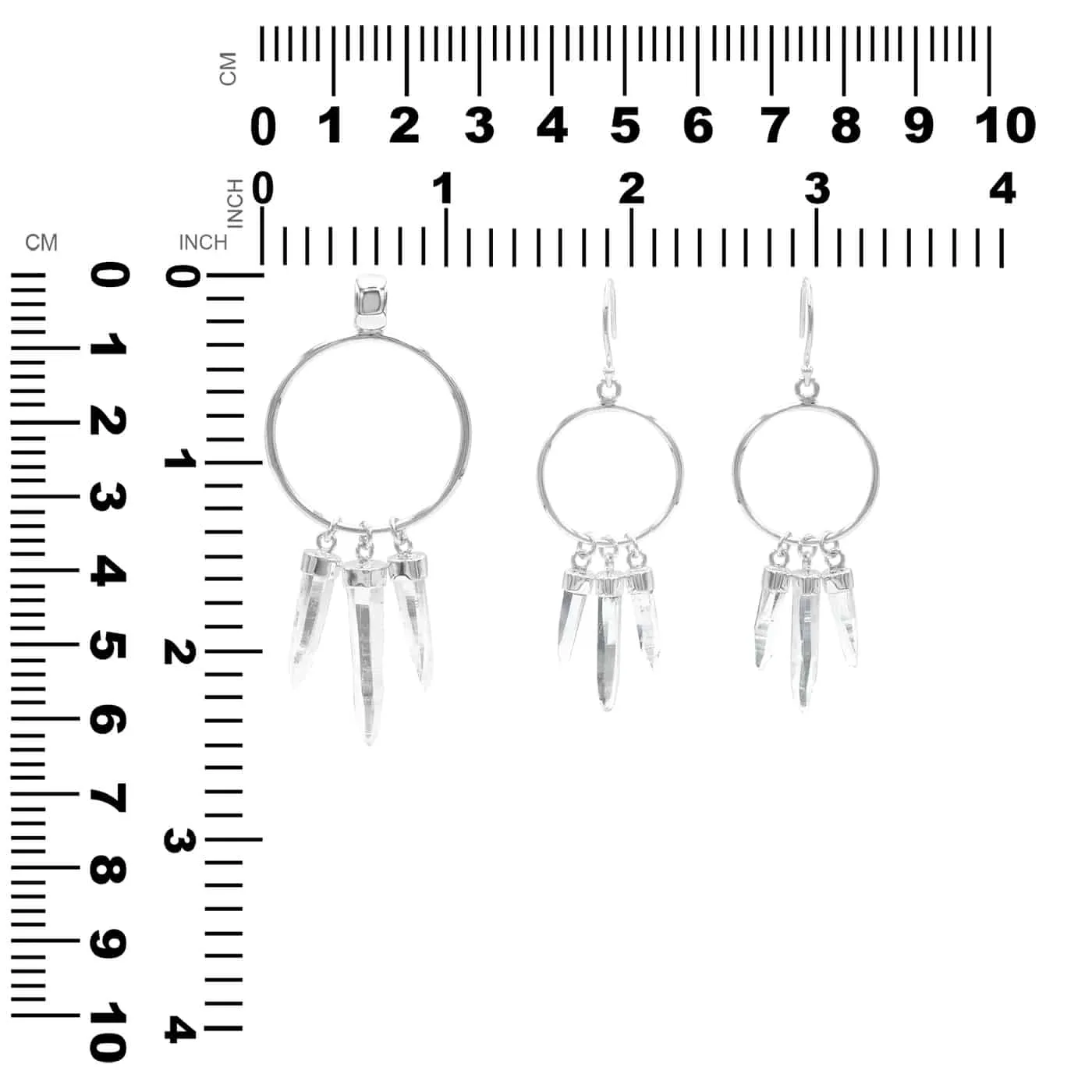 Starborn Quartz Crystal Boho Pendant and Earring Set in Sterling Silver