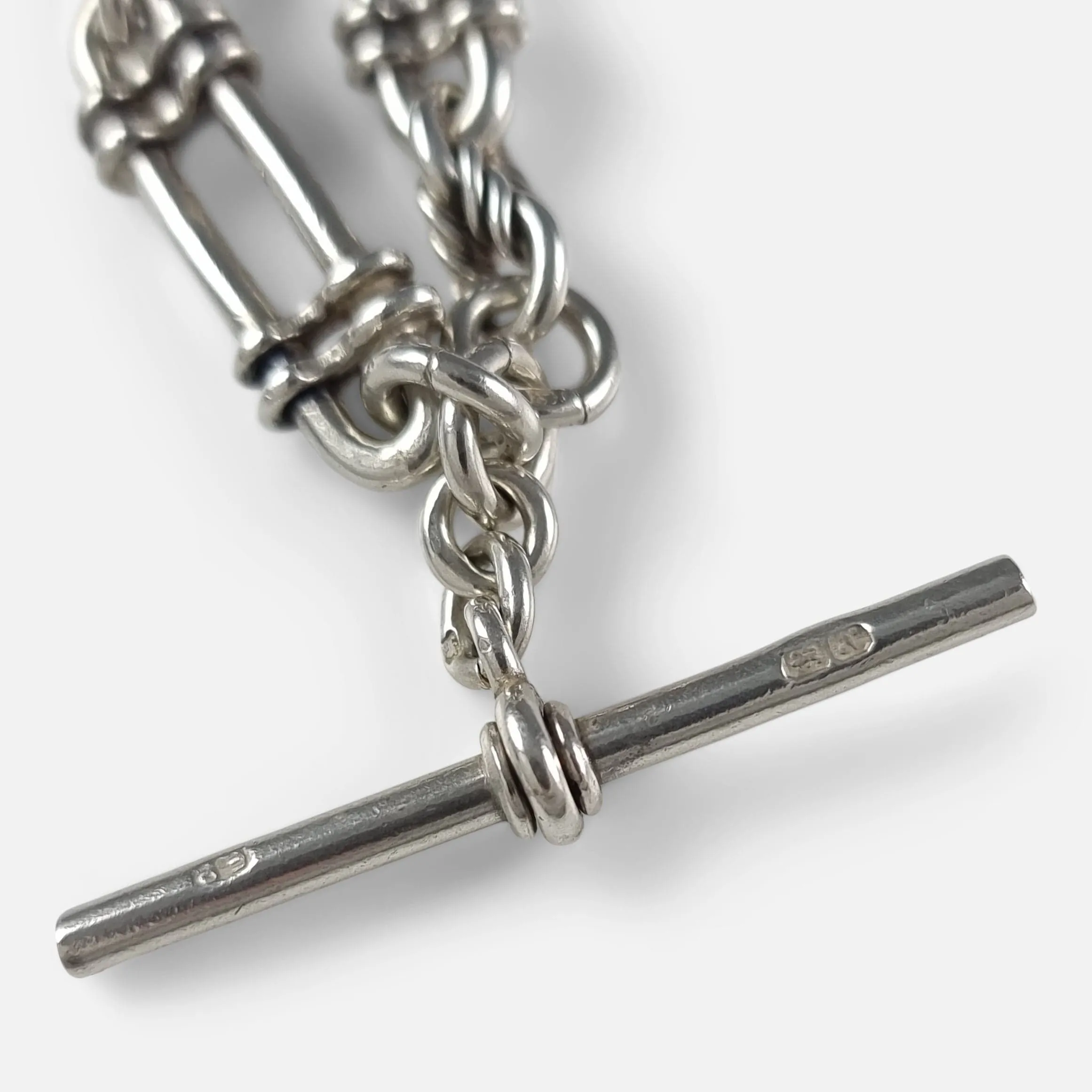 Sterling Silver Fancy Trombone Link Albert Watch Chain - 1913