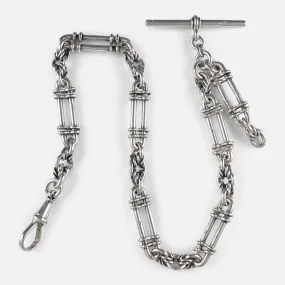 Sterling Silver Fancy Trombone Link Albert Watch Chain - 1913