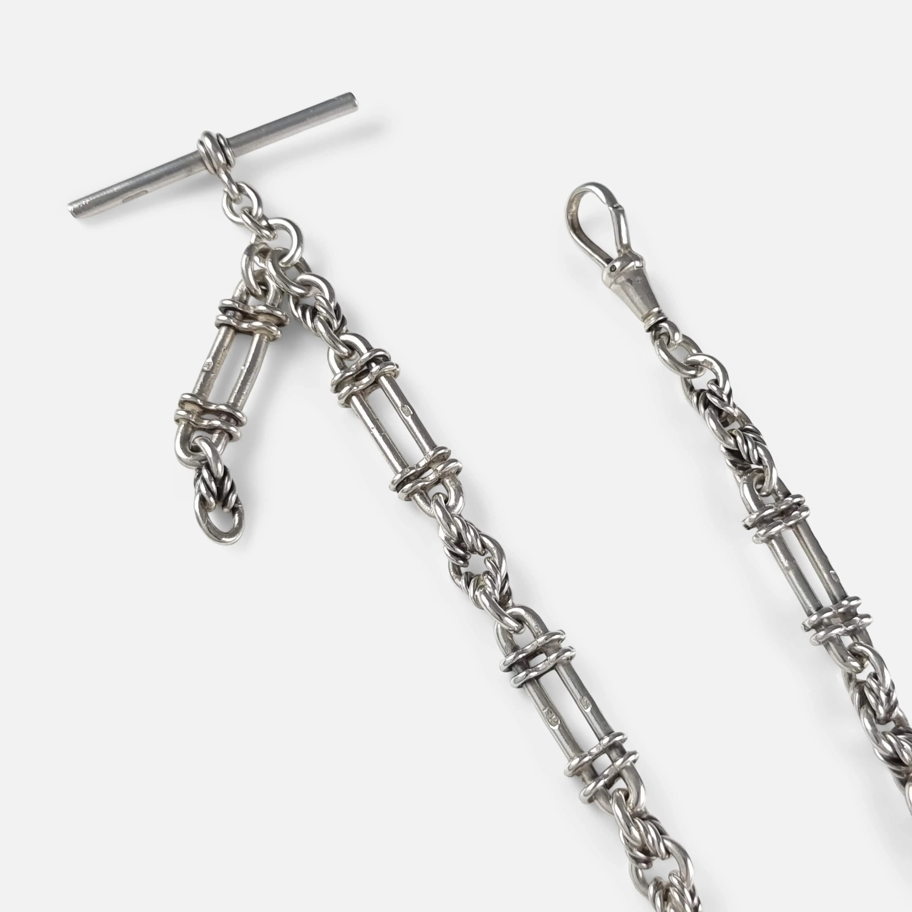 Sterling Silver Fancy Trombone Link Albert Watch Chain - 1913