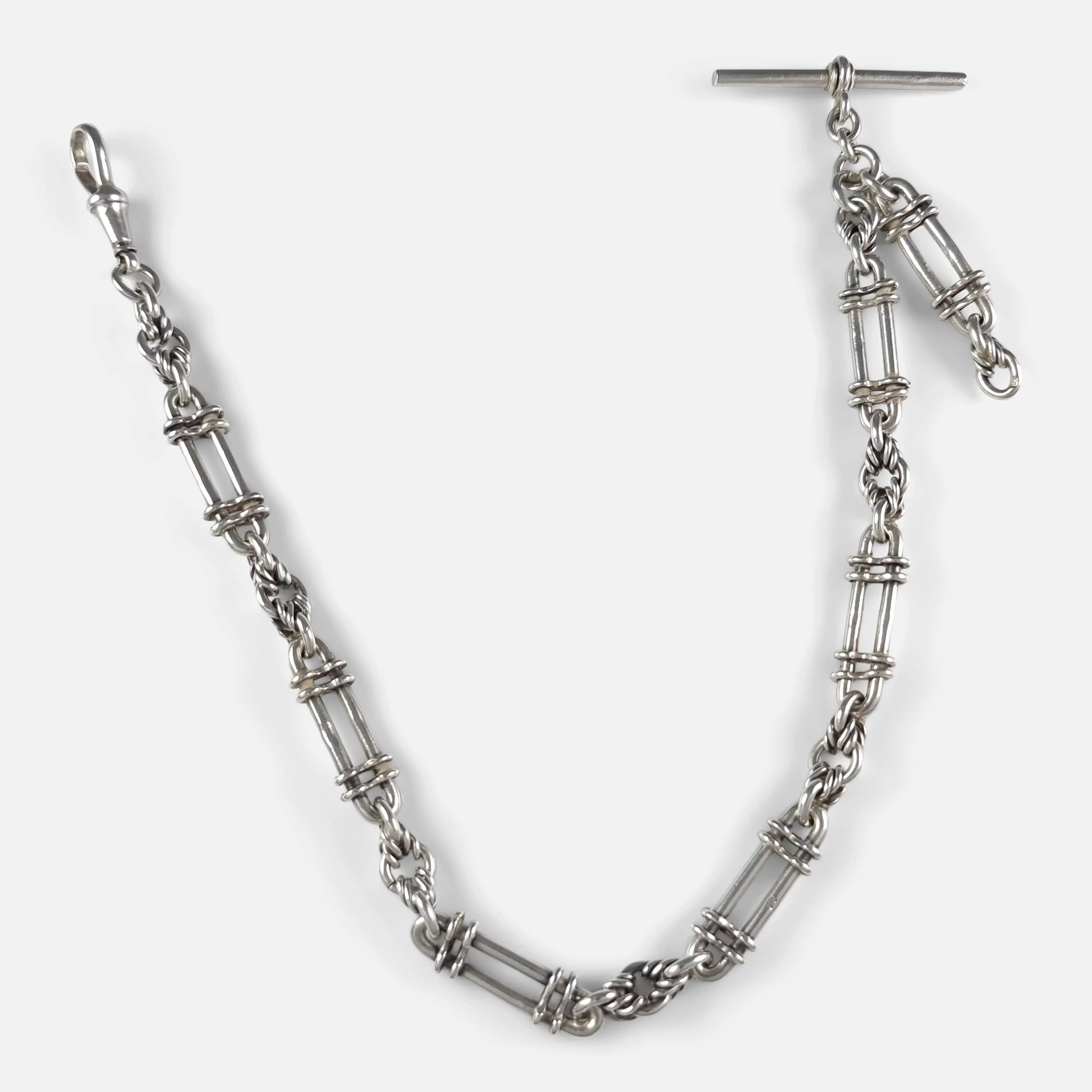 Sterling Silver Fancy Trombone Link Albert Watch Chain - 1913