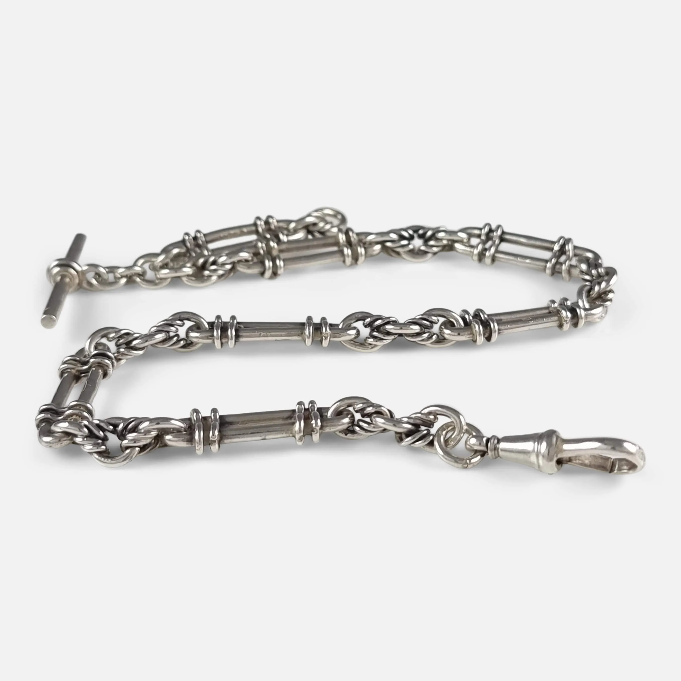 Sterling Silver Fancy Trombone Link Albert Watch Chain - 1913