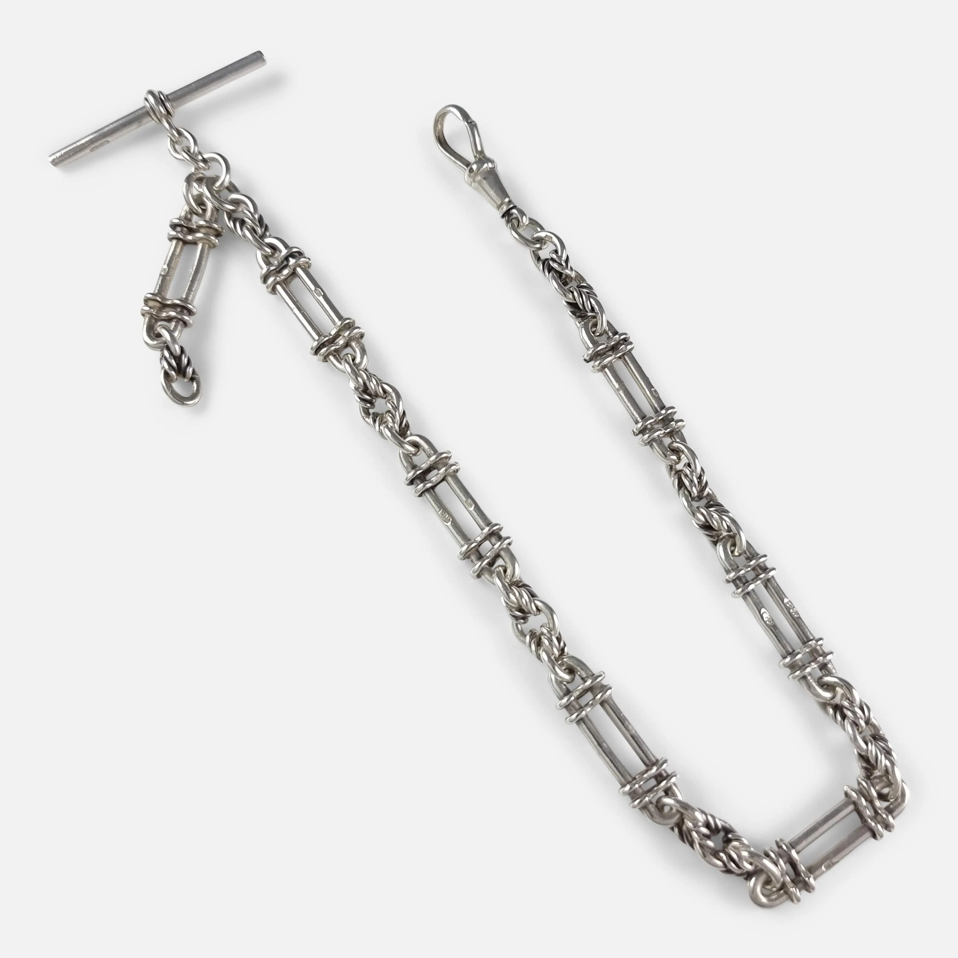 Sterling Silver Fancy Trombone Link Albert Watch Chain - 1913
