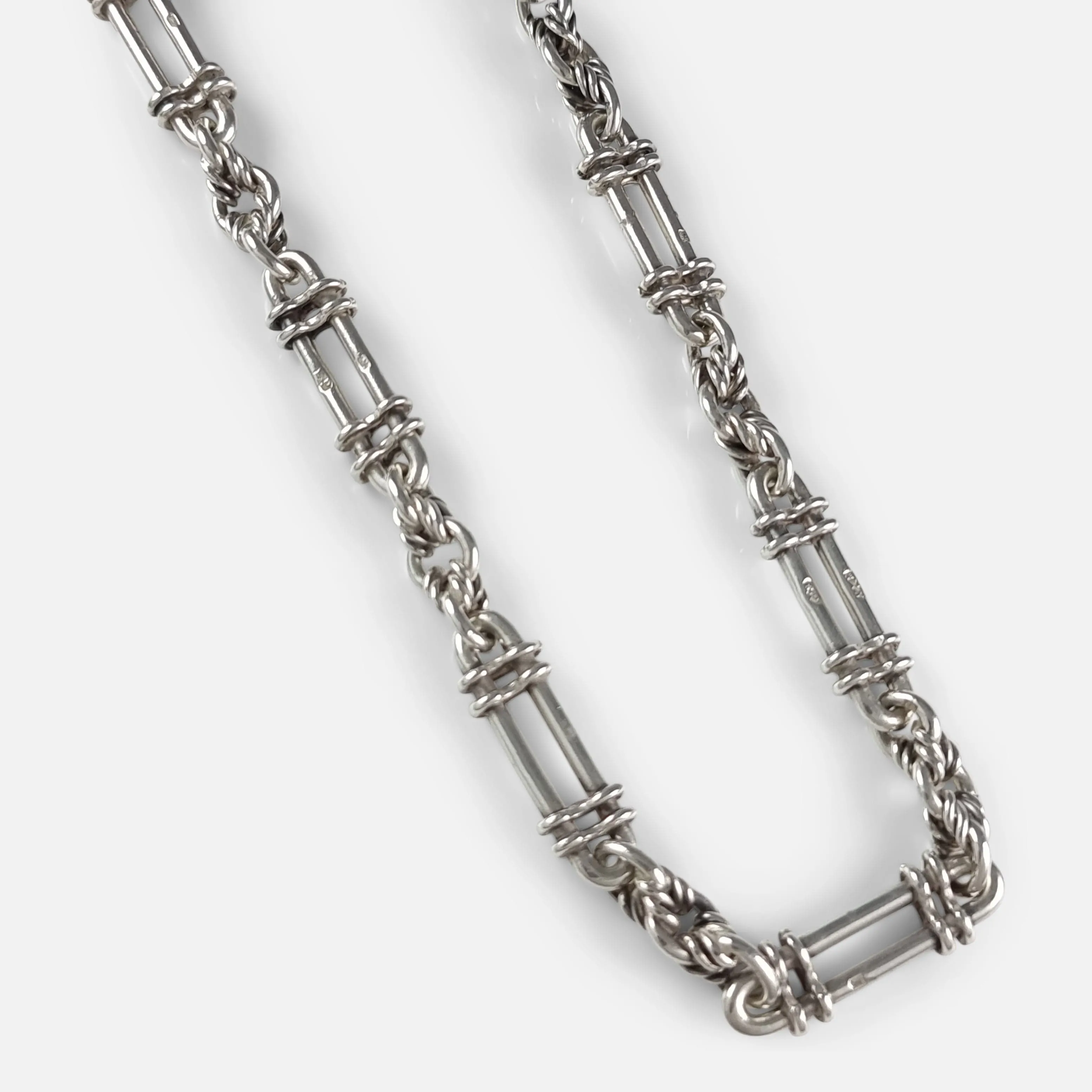 Sterling Silver Fancy Trombone Link Albert Watch Chain - 1913