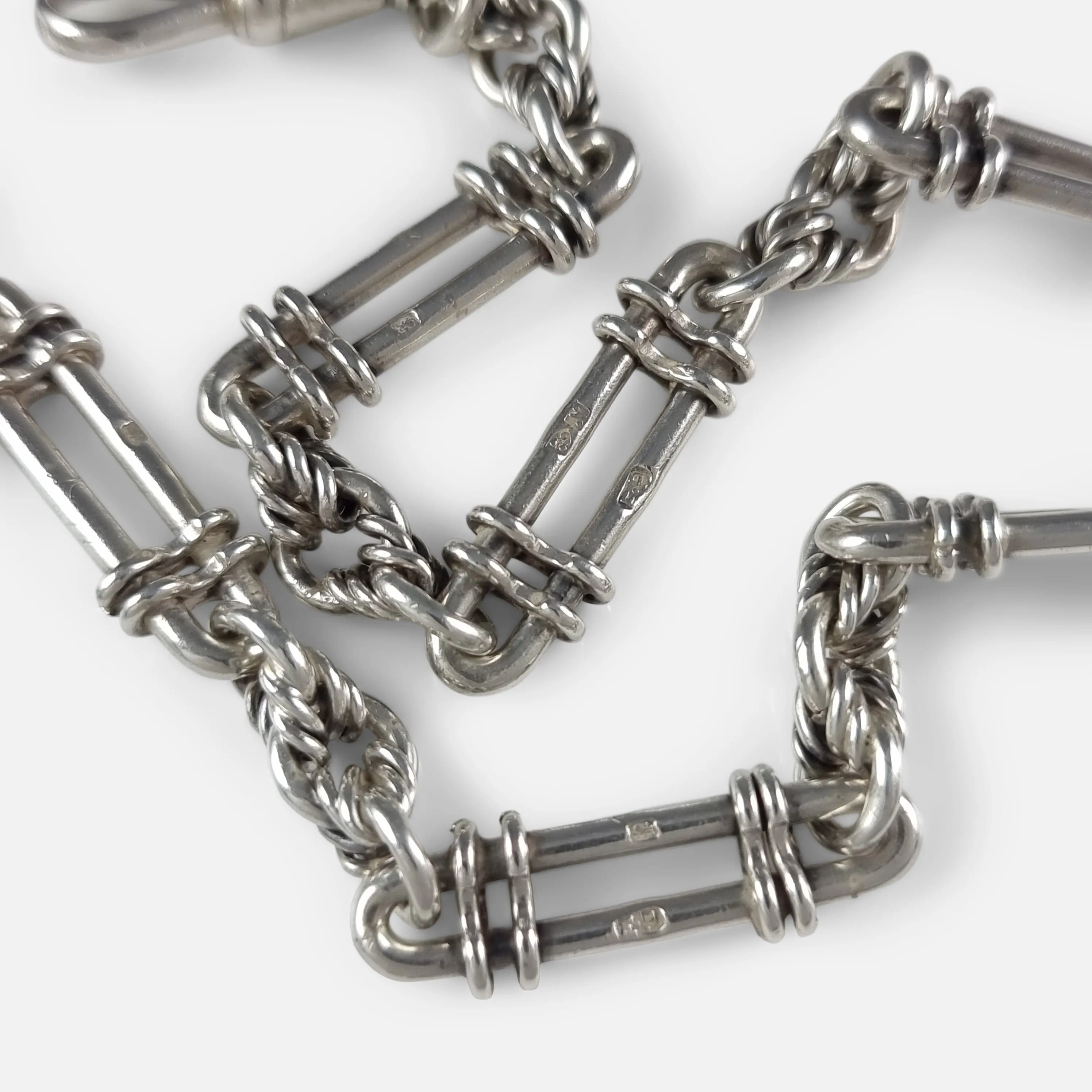 Sterling Silver Fancy Trombone Link Albert Watch Chain - 1913