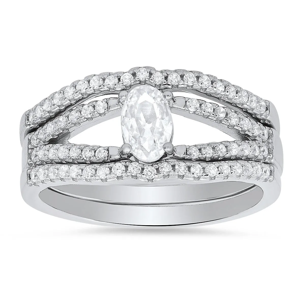 Sterling Silver Oval CZ 3pc Stackable Ring Set