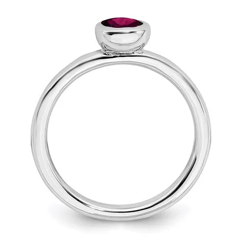 Sterling Silver Stackable Expressions 5mm Round Low Set Creatd Ruby Ring