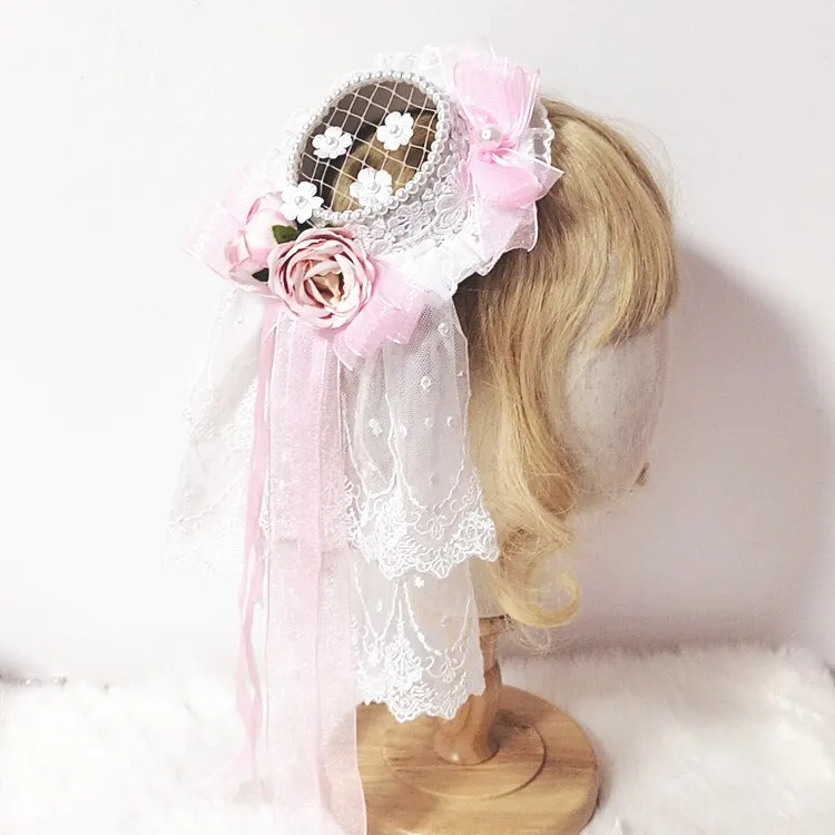 Sweet Net Mini Top Hat Fascinator with Veil & Rosettes