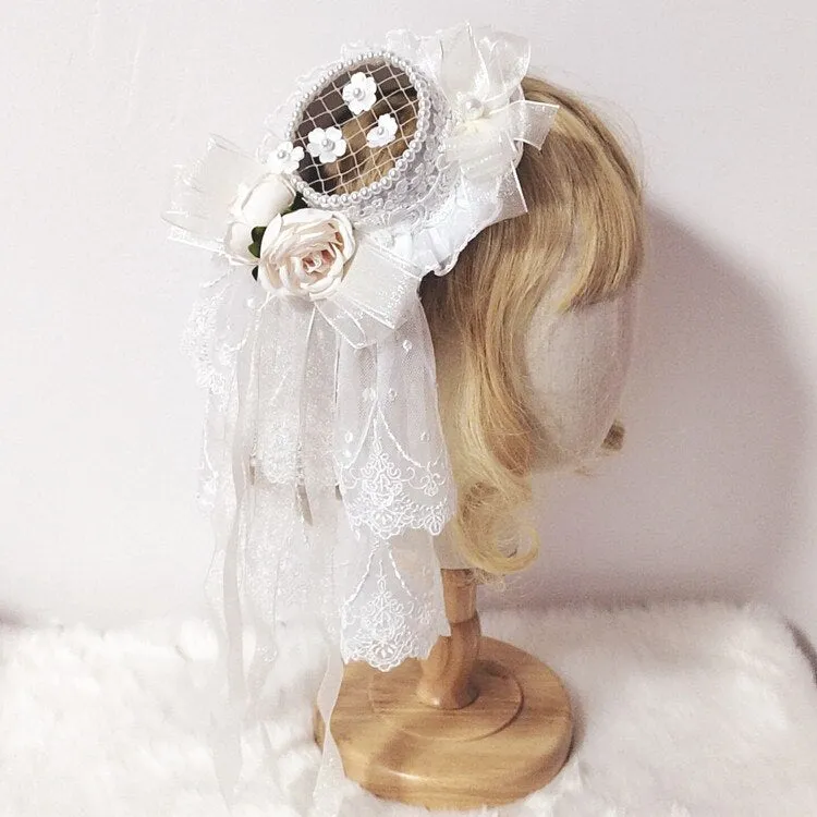 Sweet Net Mini Top Hat Fascinator with Veil & Rosettes