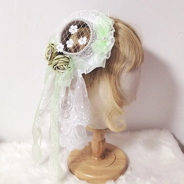 Sweet Net Mini Top Hat Fascinator with Veil & Rosettes
