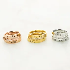 The Elizabeth Hand Stamped Ring Stack