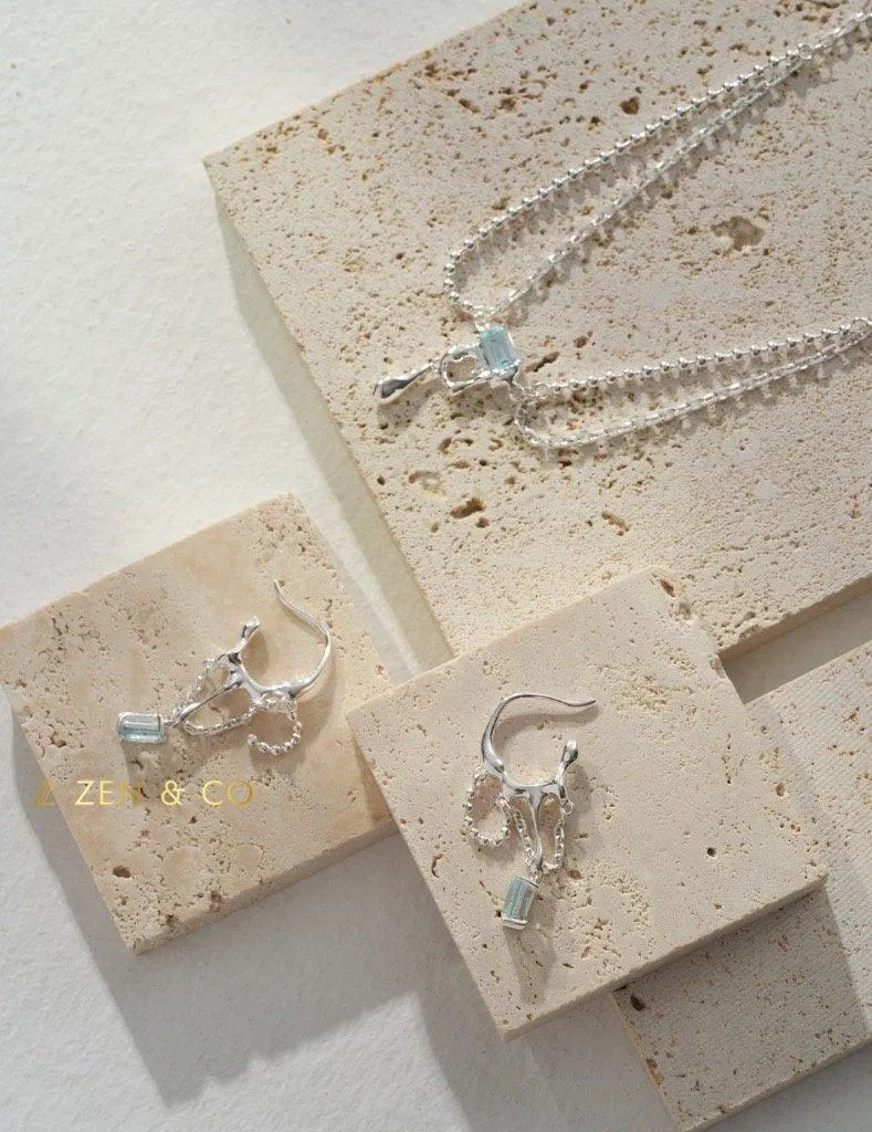 TIFFANY Blue topaz jewelry set necklace ring and earrings