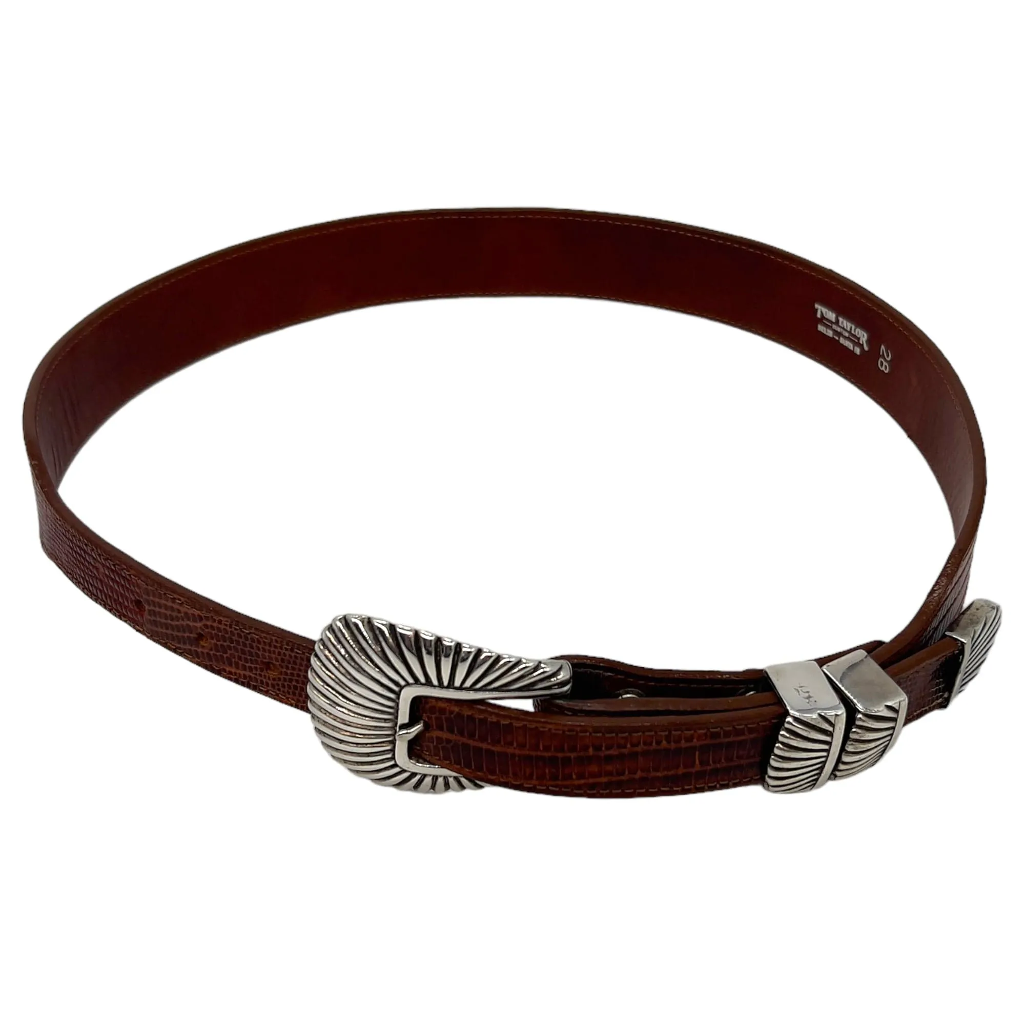 TOM TAYLOR Vintage Lizard & Sterling Silver Belt - Cognac