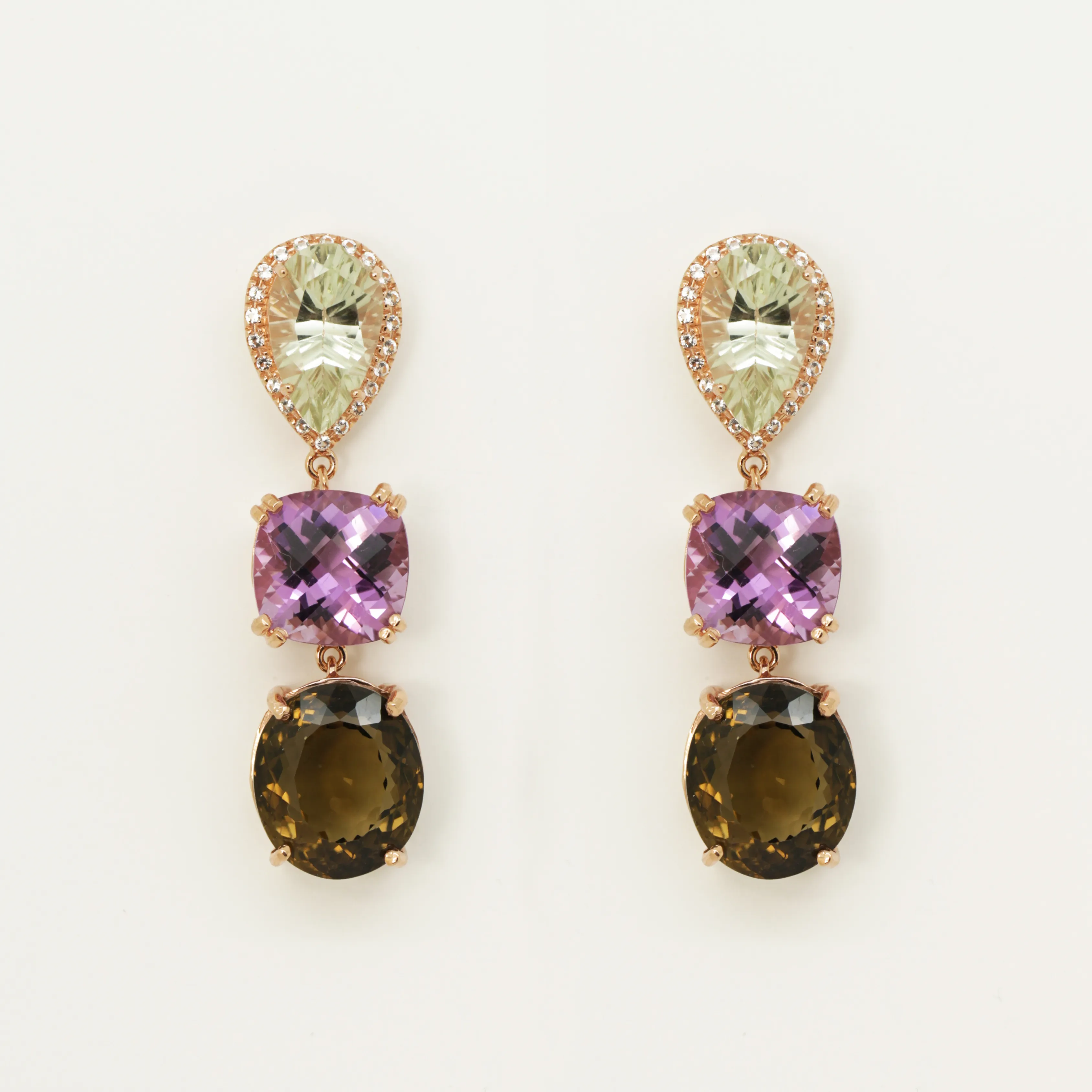 Topaz Amethyst and Smokey Quartz Earrings