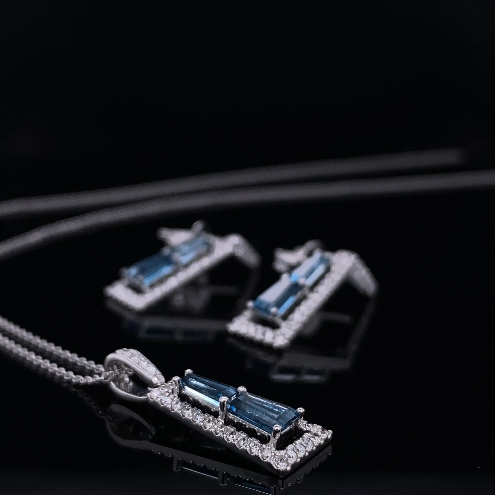 Trapezoid London Blue Topaz with Diamond Frame