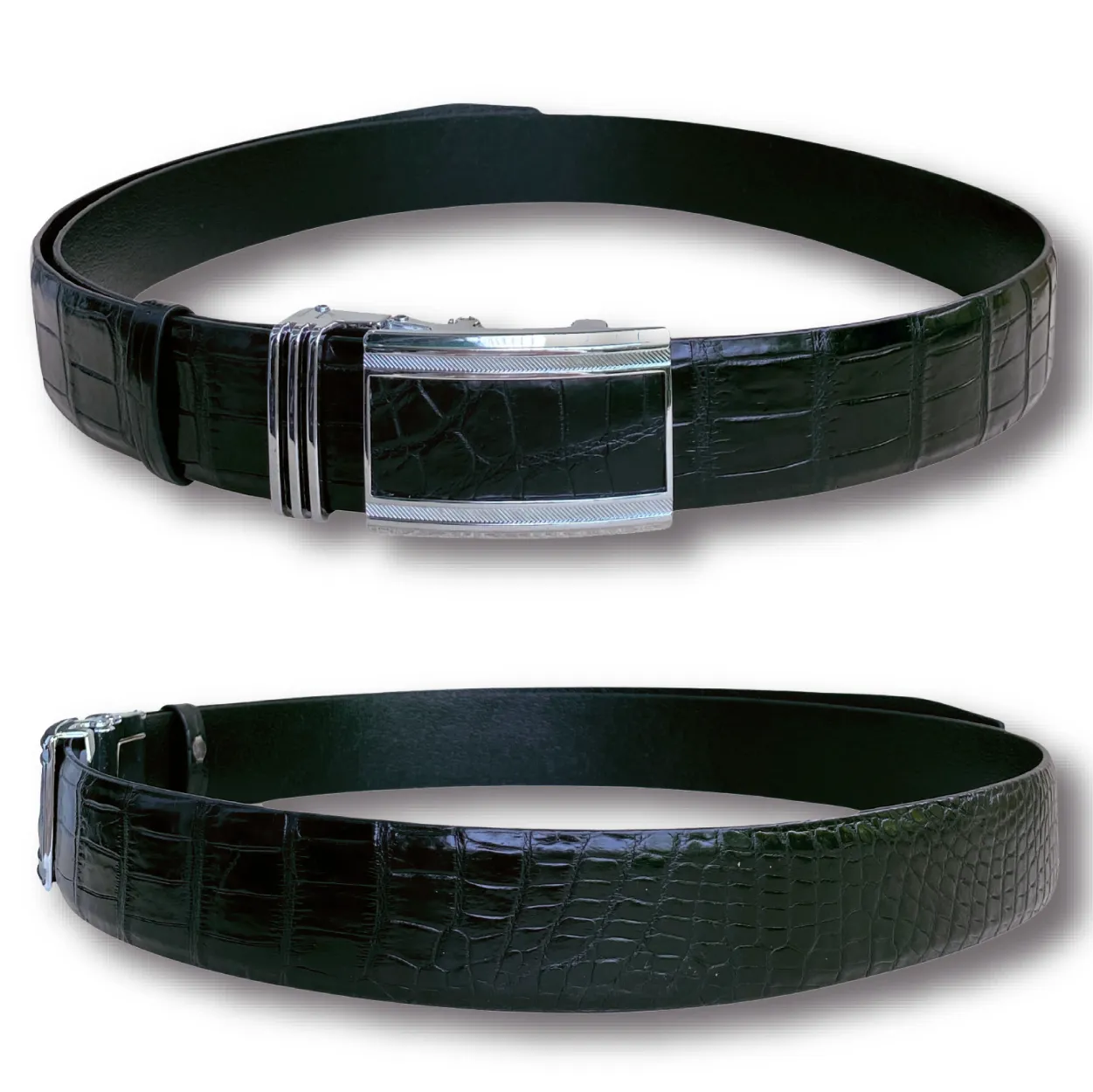 Vintage Black Alligator Belt For Men With Automatic Buckle | BE-BLA-01