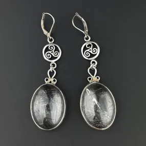 Vintage Silver Long Rutilated Quartz Teardrop Earrings
