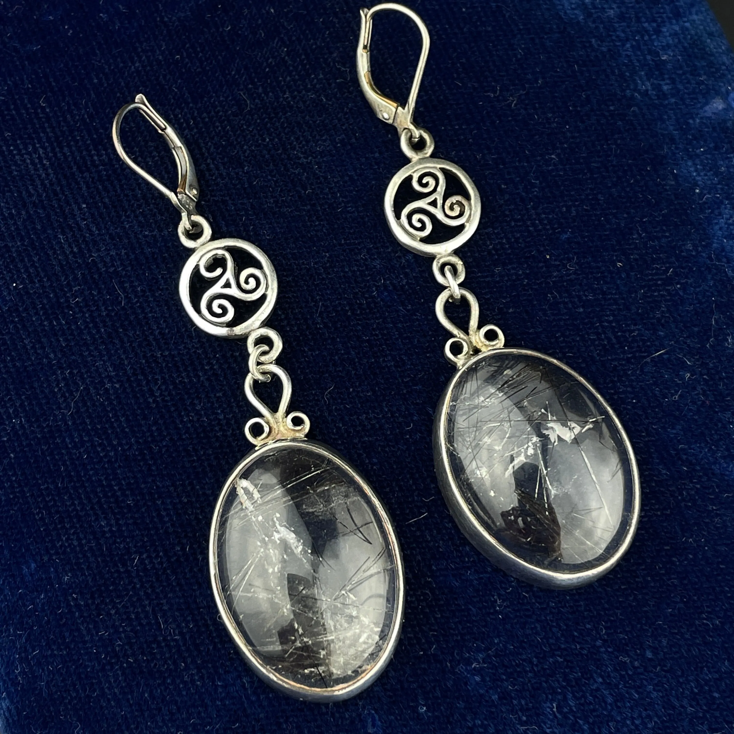 Vintage Silver Long Rutilated Quartz Teardrop Earrings