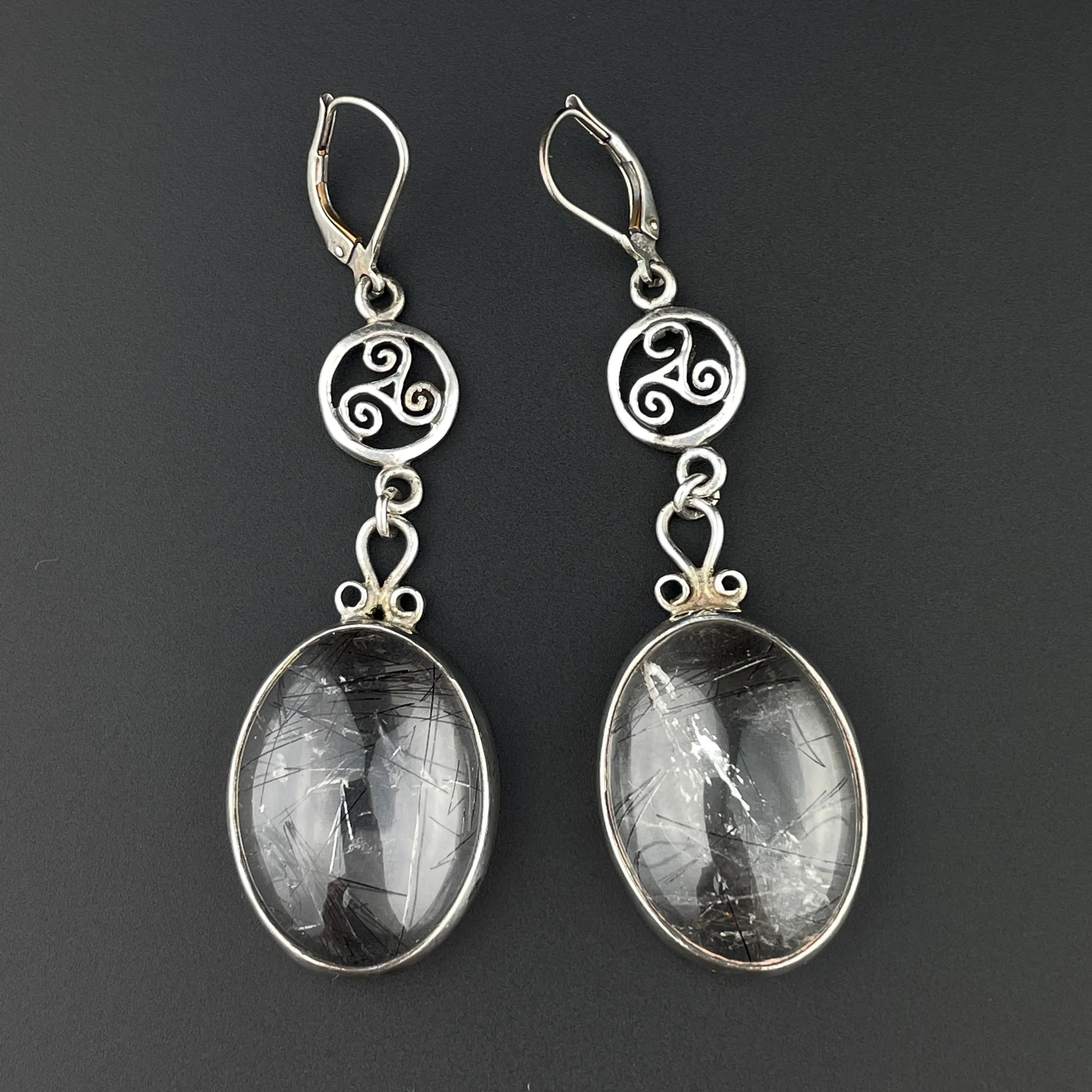 Vintage Silver Long Rutilated Quartz Teardrop Earrings