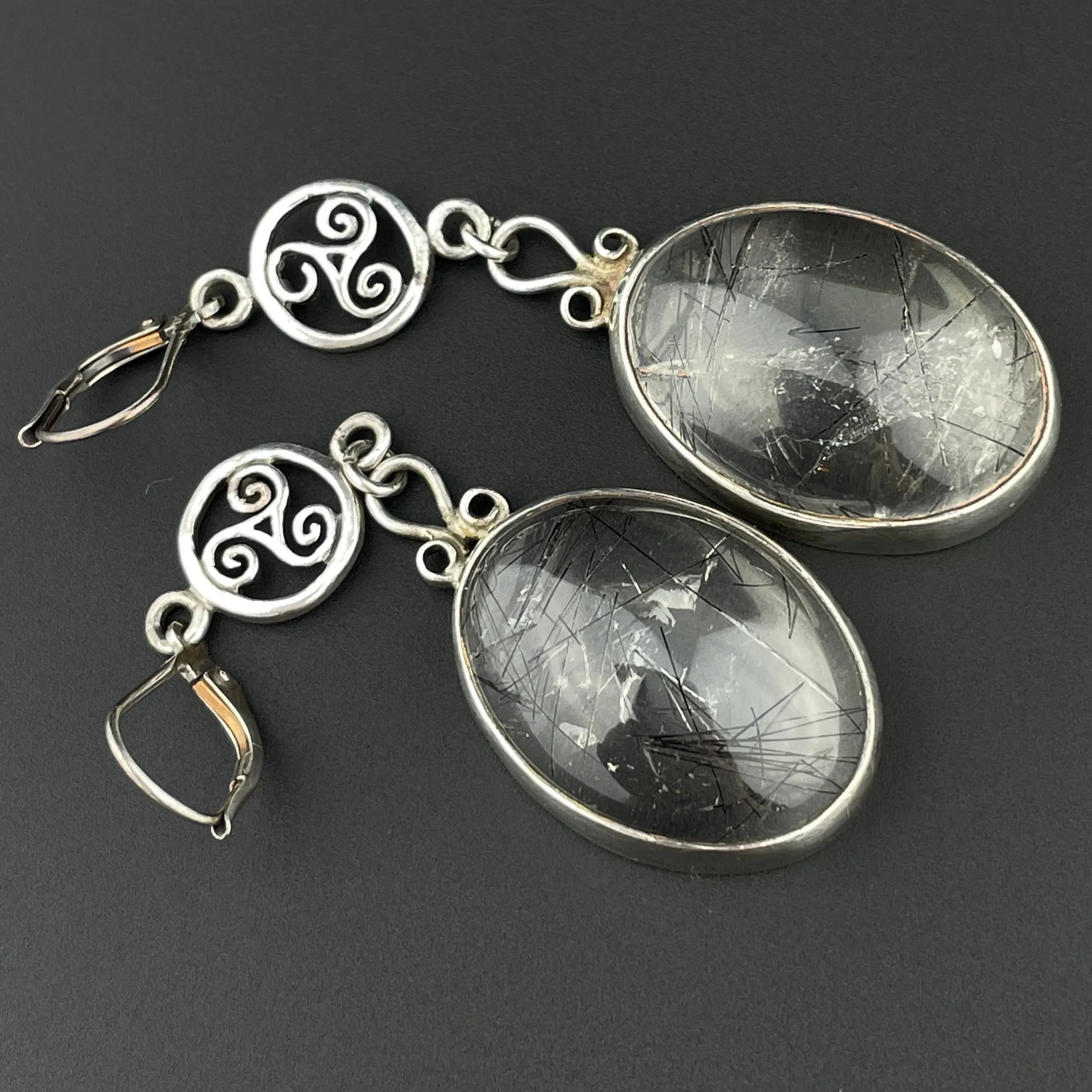 Vintage Silver Long Rutilated Quartz Teardrop Earrings