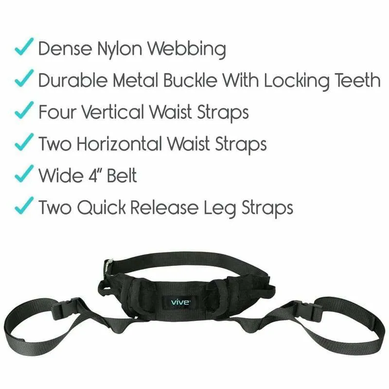Vive Health Transfer Belt with Leg Straps - Black