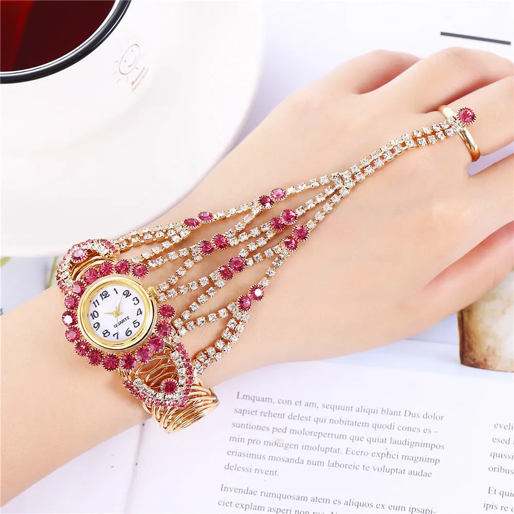 Watch Trend Women's Diamond Claw Chain Ring Set Watch One Piece